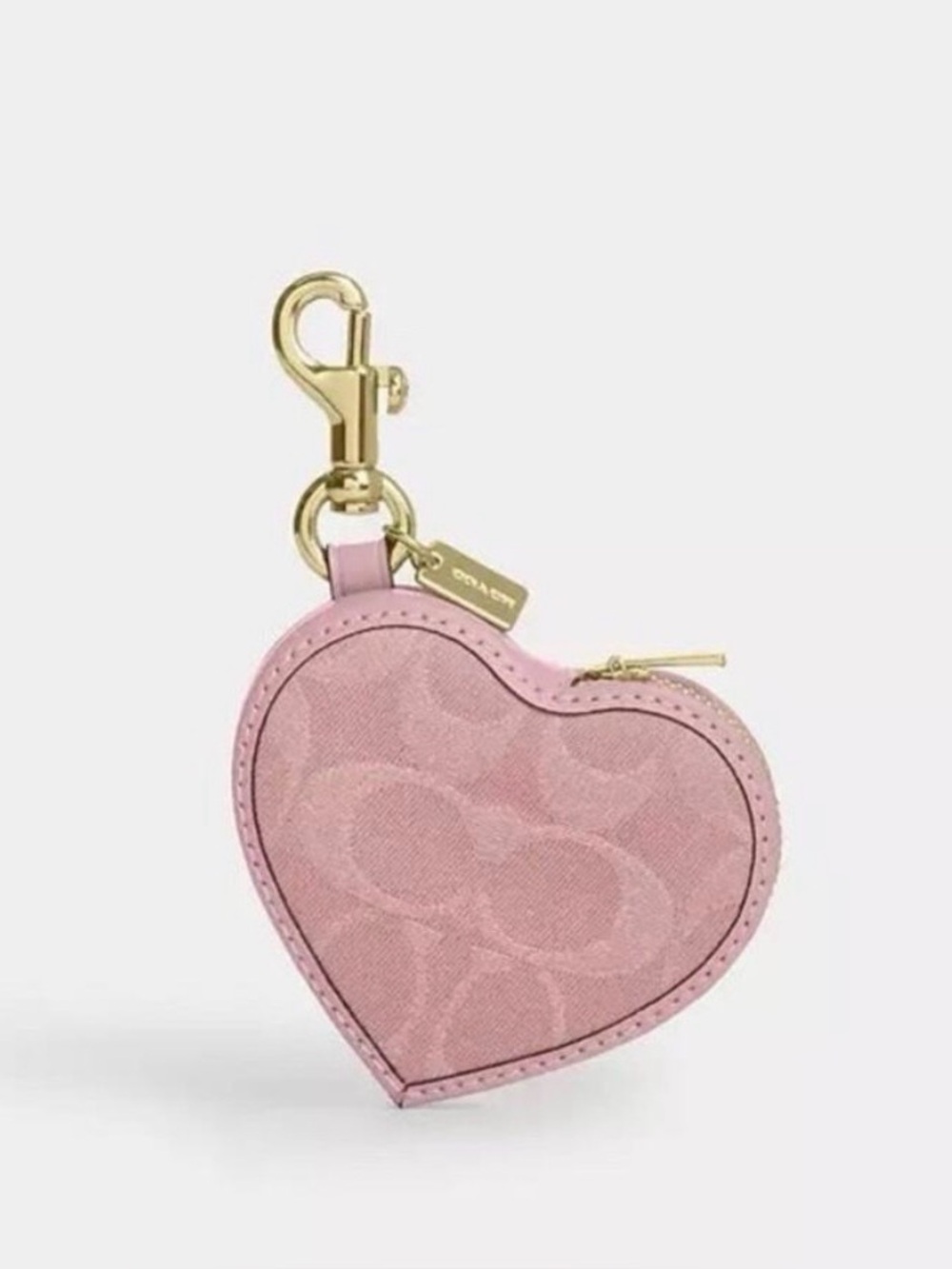 New Coach Heart Bag Charm Pink Signature Denim